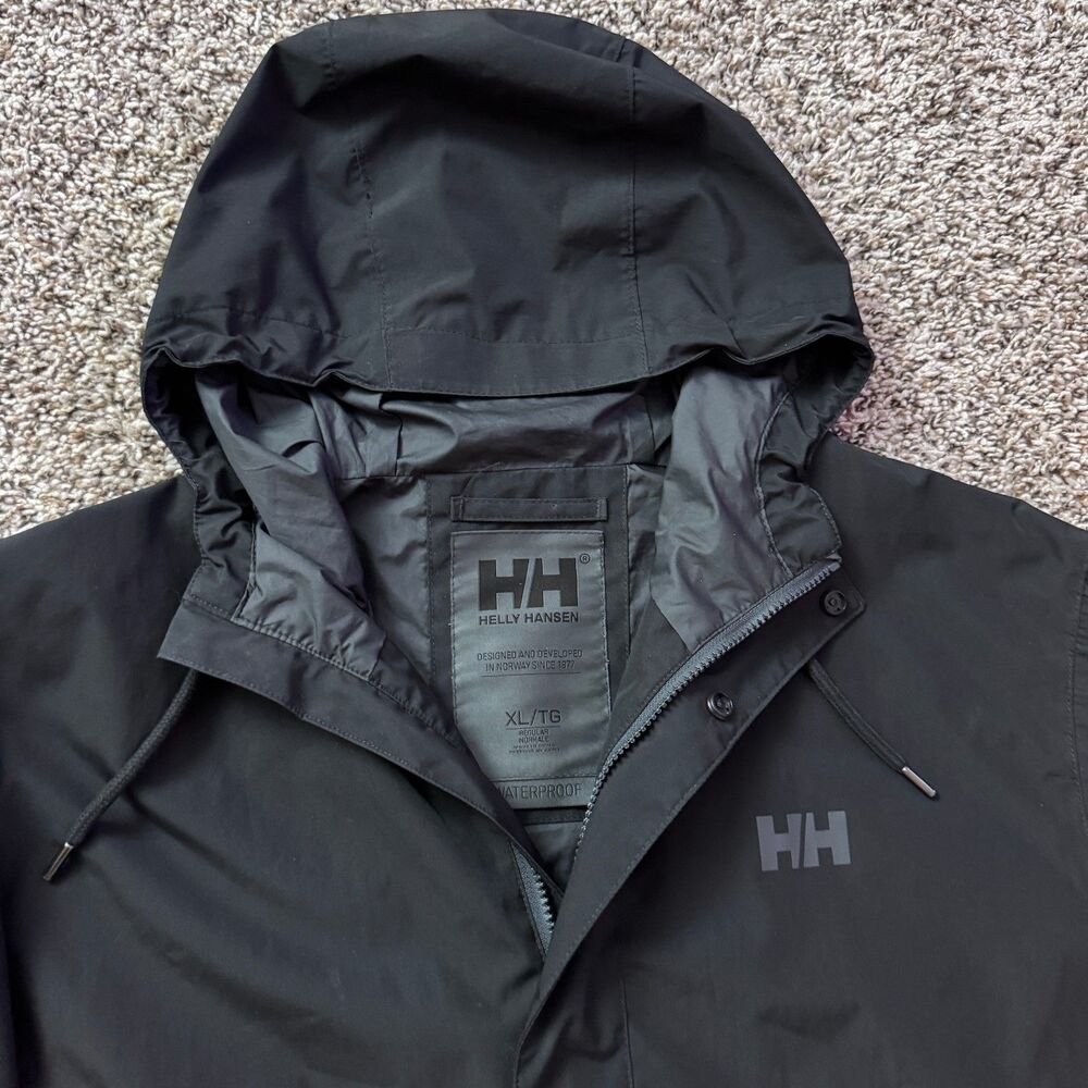 Helly Hansen Rain Jacket Mens XL Black Parka Helly Tech Performance Hooded - Picture 2 of 14